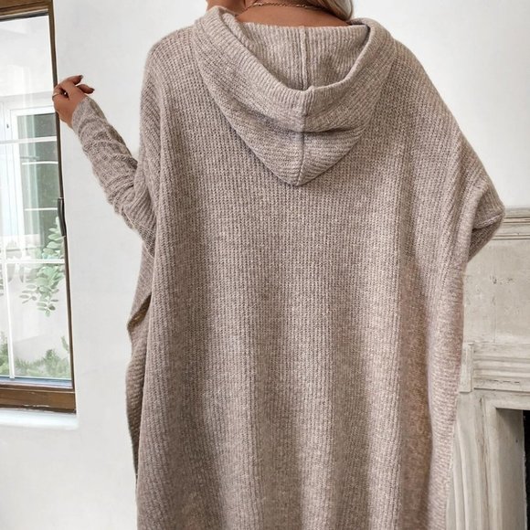 Casual Womens Hooded knit Sweater top Khaki - Picture 3 of 5